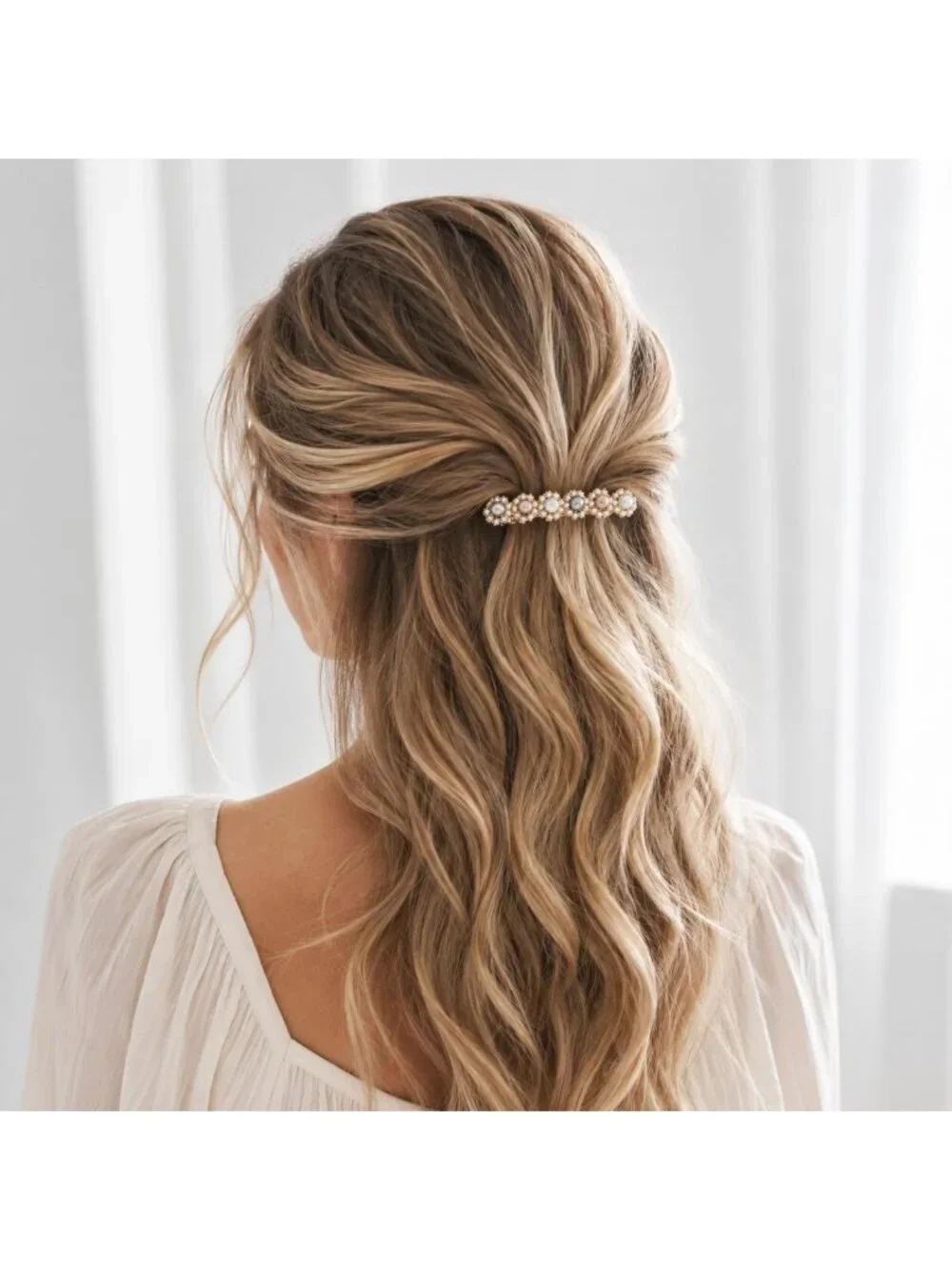 Elegant Multicolor Pearl Hair Barrette Clip - Vintage Sparkly Accessory for